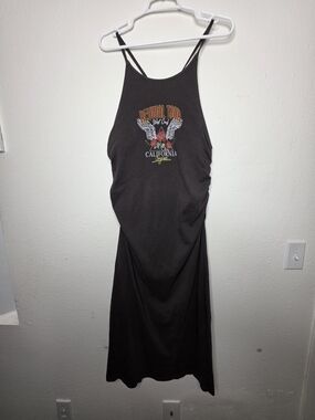 Forever 21 Plus Size 2X Black Graphic Maxi Bodycon Dress Spaghetti Strap Slit